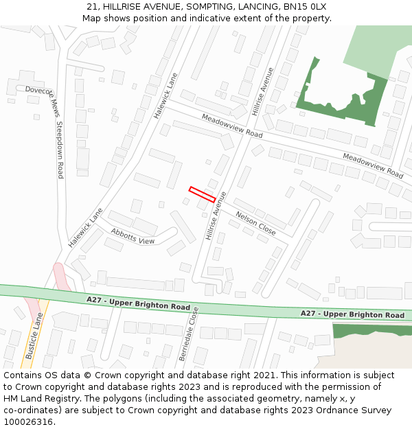 21, HILLRISE AVENUE, SOMPTING, LANCING, BN15 0LX: Location map and indicative extent of plot
