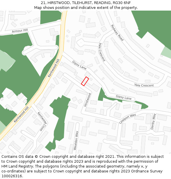 21, HIRSTWOOD, TILEHURST, READING, RG30 6NF: Location map and indicative extent of plot