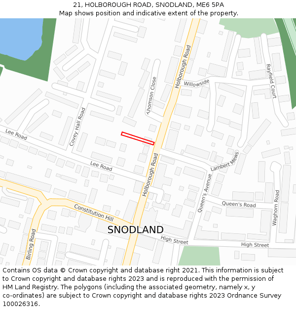21, HOLBOROUGH ROAD, SNODLAND, ME6 5PA: Location map and indicative extent of plot