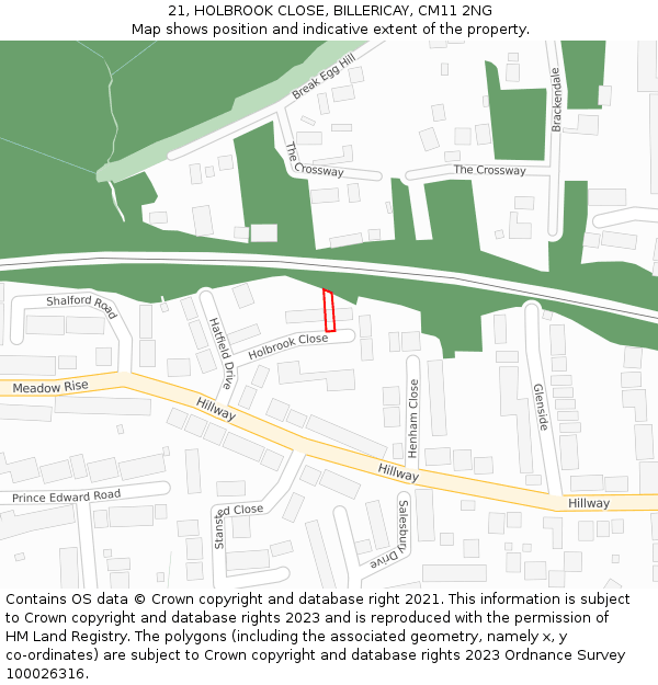 21, HOLBROOK CLOSE, BILLERICAY, CM11 2NG: Location map and indicative extent of plot