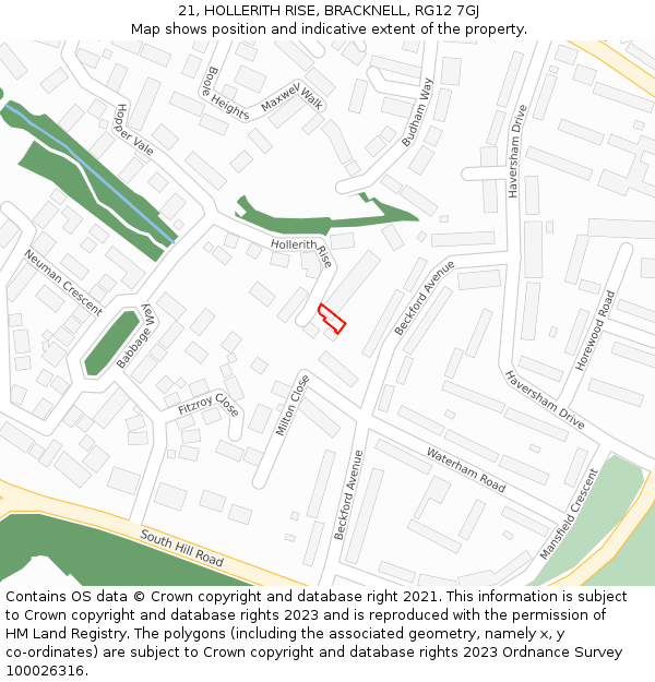 21, HOLLERITH RISE, BRACKNELL, RG12 7GJ: Location map and indicative extent of plot