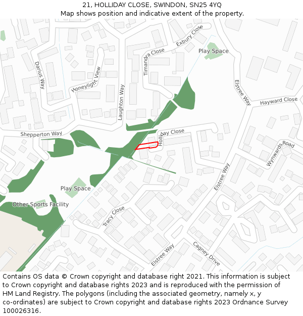 21, HOLLIDAY CLOSE, SWINDON, SN25 4YQ: Location map and indicative extent of plot