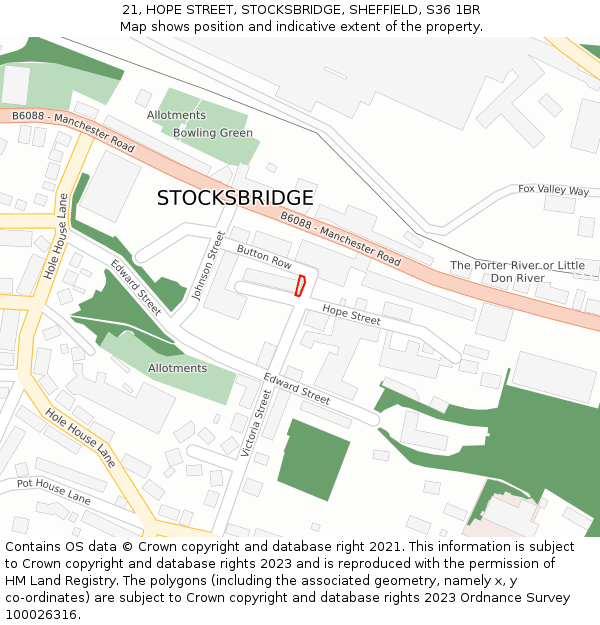 21, HOPE STREET, STOCKSBRIDGE, SHEFFIELD, S36 1BR: Location map and indicative extent of plot
