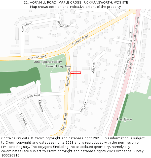 21, HORNHILL ROAD, MAPLE CROSS, RICKMANSWORTH, WD3 9TE: Location map and indicative extent of plot