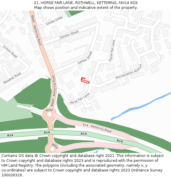 21, HORSE FAIR LANE, ROTHWELL, KETTERING, NN14 6GX: Location map and indicative extent of plot