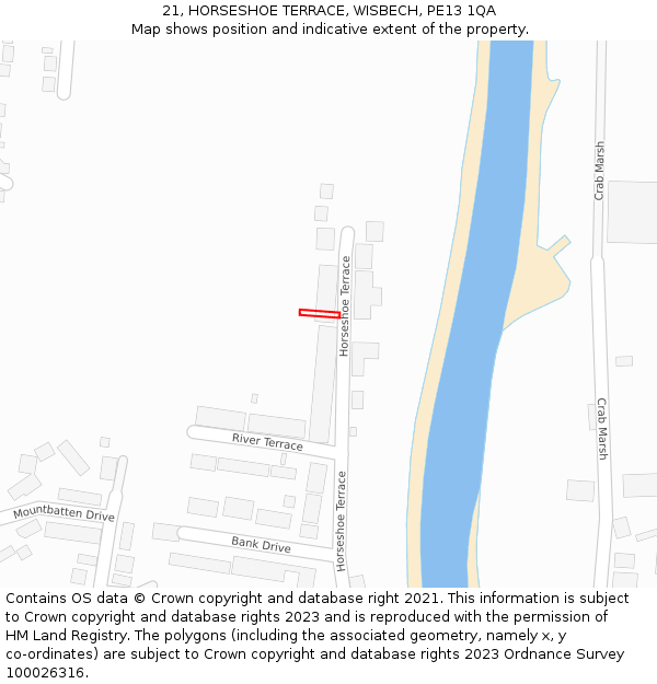 21, HORSESHOE TERRACE, WISBECH, PE13 1QA: Location map and indicative extent of plot