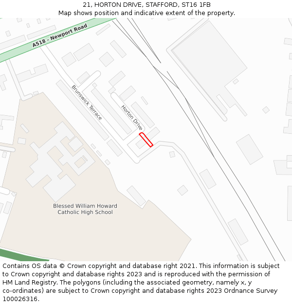 21, HORTON DRIVE, STAFFORD, ST16 1FB: Location map and indicative extent of plot