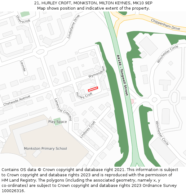 21, HURLEY CROFT, MONKSTON, MILTON KEYNES, MK10 9EP: Location map and indicative extent of plot