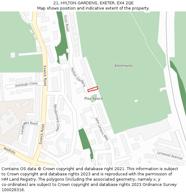 21, HYLTON GARDENS, EXETER, EX4 2QE: Location map and indicative extent of plot