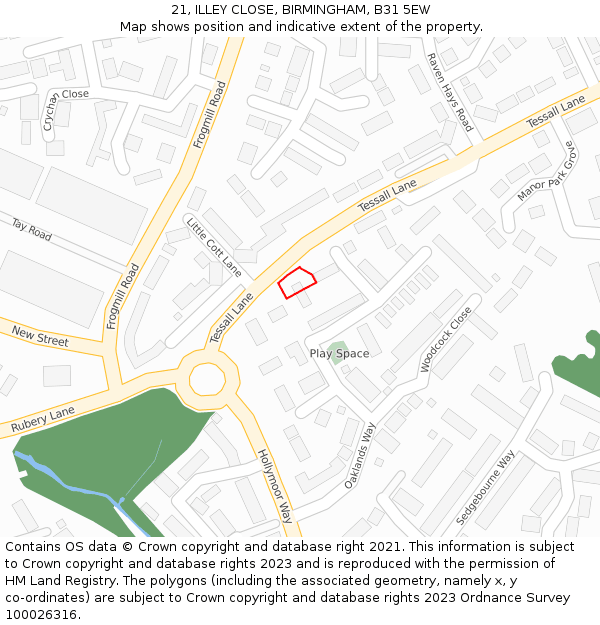 21, ILLEY CLOSE, BIRMINGHAM, B31 5EW: Location map and indicative extent of plot