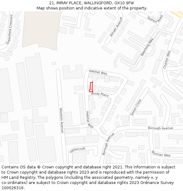 21, IMRAY PLACE, WALLINGFORD, OX10 9FW: Location map and indicative extent of plot