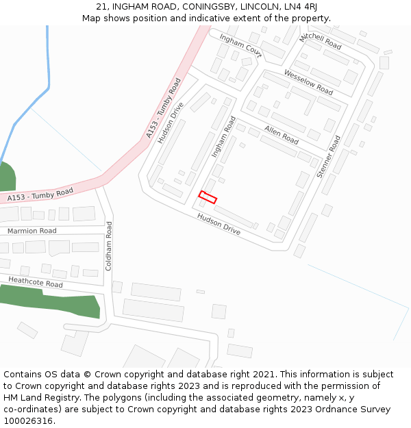 21, INGHAM ROAD, CONINGSBY, LINCOLN, LN4 4RJ: Location map and indicative extent of plot
