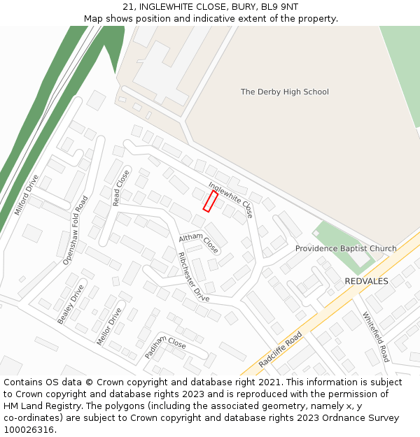 21, INGLEWHITE CLOSE, BURY, BL9 9NT: Location map and indicative extent of plot