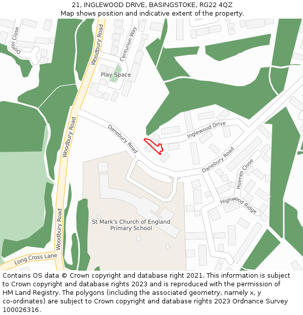 21, INGLEWOOD DRIVE, BASINGSTOKE, RG22 4QZ: Location map and indicative extent of plot