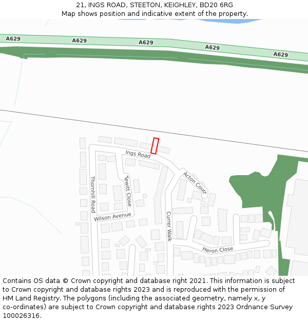 21, INGS ROAD, STEETON, KEIGHLEY, BD20 6RG: Location map and indicative extent of plot
