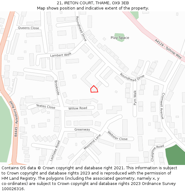 21, IRETON COURT, THAME, OX9 3EB: Location map and indicative extent of plot