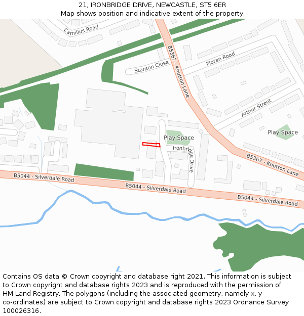 21, IRONBRIDGE DRIVE, NEWCASTLE, ST5 6ER: Location map and indicative extent of plot