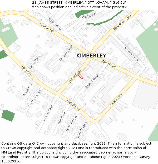 21, JAMES STREET, KIMBERLEY, NOTTINGHAM, NG16 2LP: Location map and indicative extent of plot