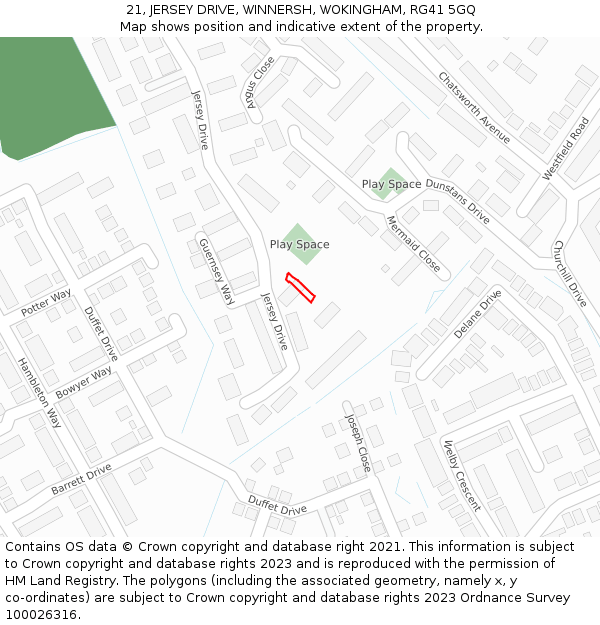 21, JERSEY DRIVE, WINNERSH, WOKINGHAM, RG41 5GQ: Location map and indicative extent of plot