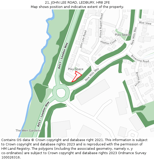 21, JOHN LEE ROAD, LEDBURY, HR8 2FE: Location map and indicative extent of plot