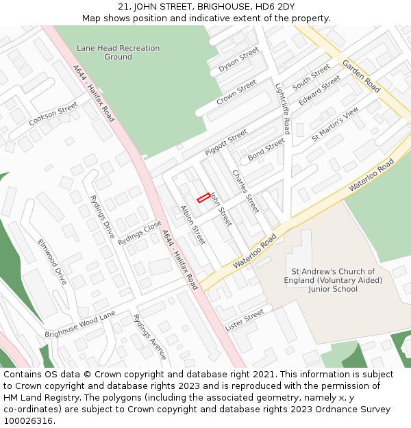 21, JOHN STREET, BRIGHOUSE, HD6 2DY: Location map and indicative extent of plot