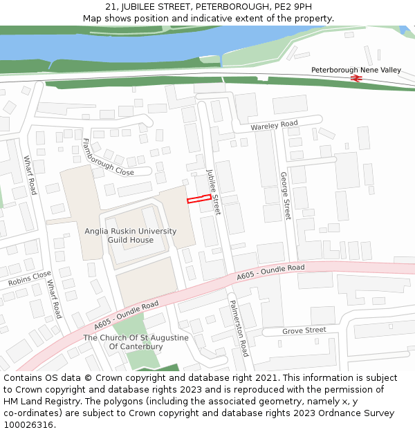 21, JUBILEE STREET, PETERBOROUGH, PE2 9PH: Location map and indicative extent of plot
