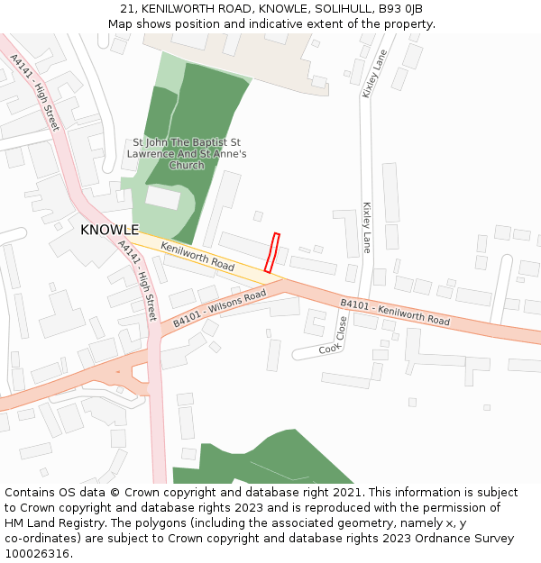 21, KENILWORTH ROAD, KNOWLE, SOLIHULL, B93 0JB: Location map and indicative extent of plot