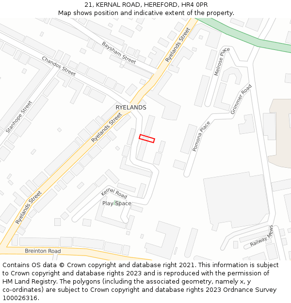 21, KERNAL ROAD, HEREFORD, HR4 0PR: Location map and indicative extent of plot