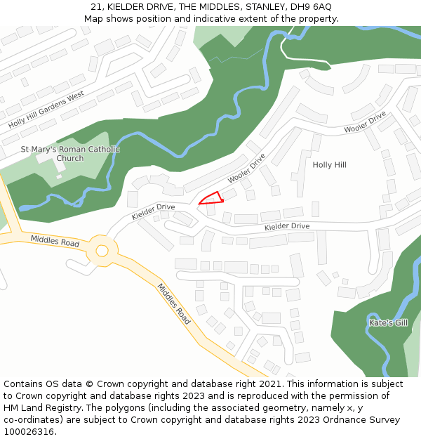 21, KIELDER DRIVE, THE MIDDLES, STANLEY, DH9 6AQ: Location map and indicative extent of plot