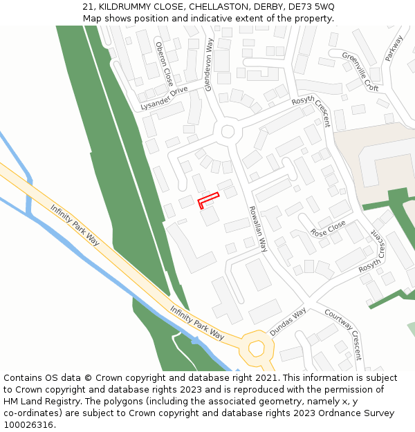 21, KILDRUMMY CLOSE, CHELLASTON, DERBY, DE73 5WQ: Location map and indicative extent of plot