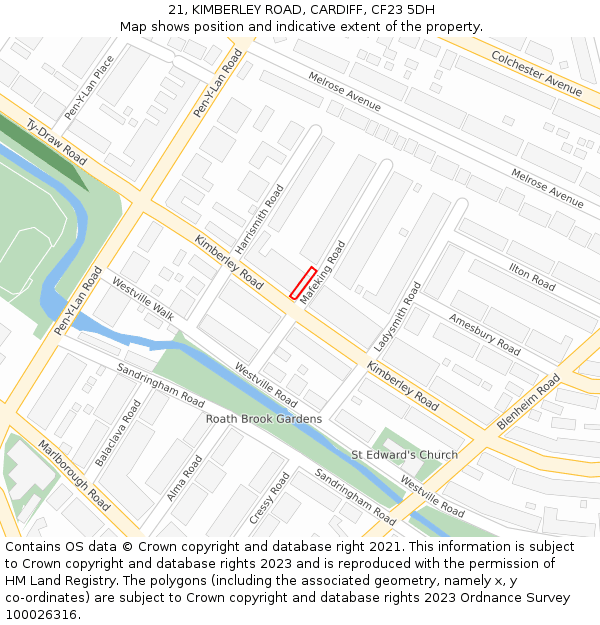21, KIMBERLEY ROAD, CARDIFF, CF23 5DH: Location map and indicative extent of plot