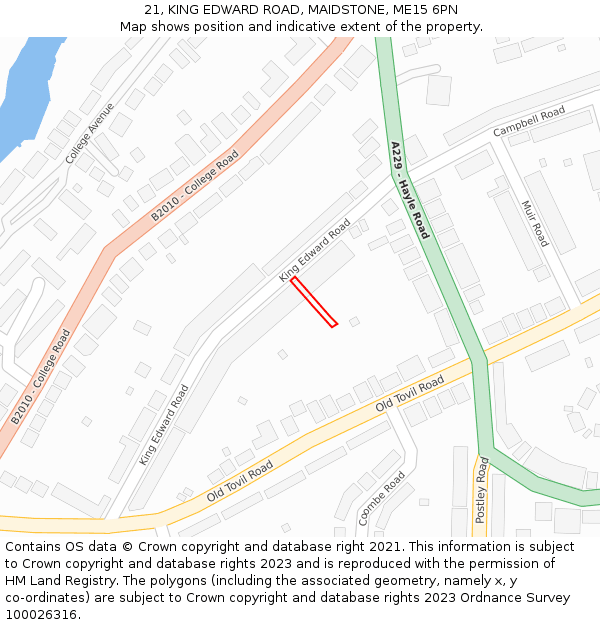 21, KING EDWARD ROAD, MAIDSTONE, ME15 6PN: Location map and indicative extent of plot