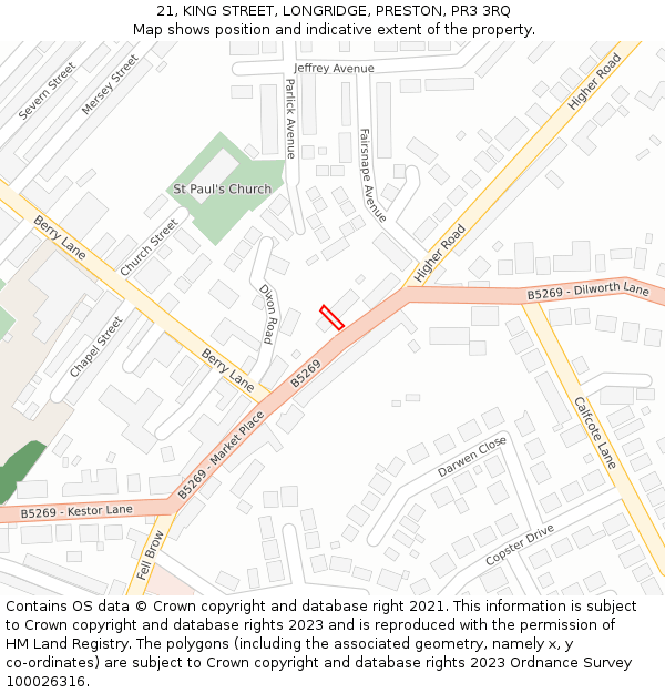 21, KING STREET, LONGRIDGE, PRESTON, PR3 3RQ: Location map and indicative extent of plot