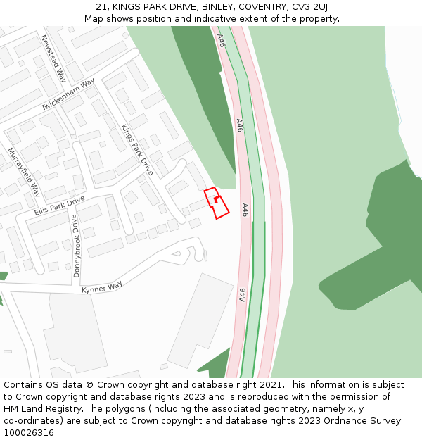 21, KINGS PARK DRIVE, BINLEY, COVENTRY, CV3 2UJ: Location map and indicative extent of plot