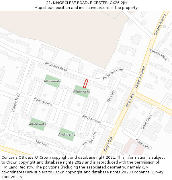 21, KINGSCLERE ROAD, BICESTER, OX26 2JH: Location map and indicative extent of plot