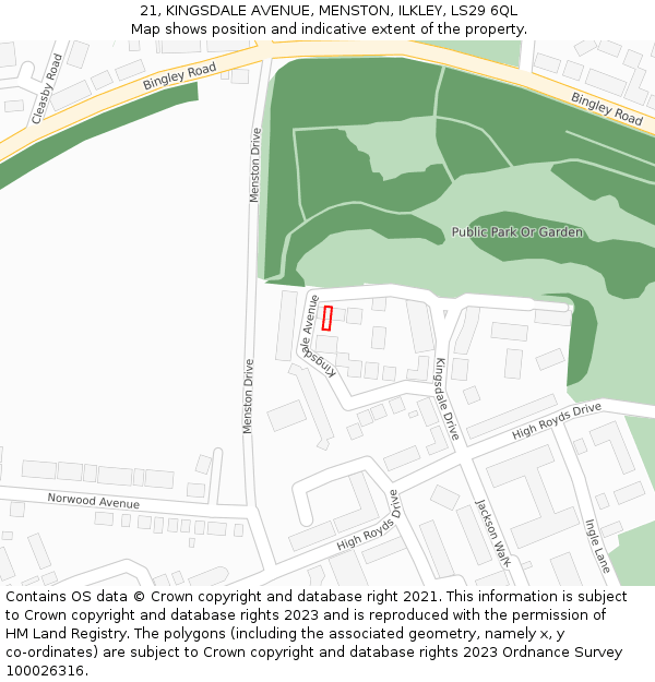 21, KINGSDALE AVENUE, MENSTON, ILKLEY, LS29 6QL: Location map and indicative extent of plot