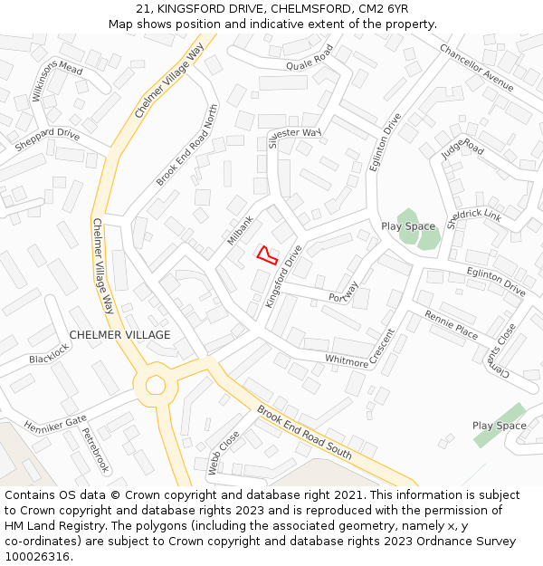 21, KINGSFORD DRIVE, CHELMSFORD, CM2 6YR: Location map and indicative extent of plot