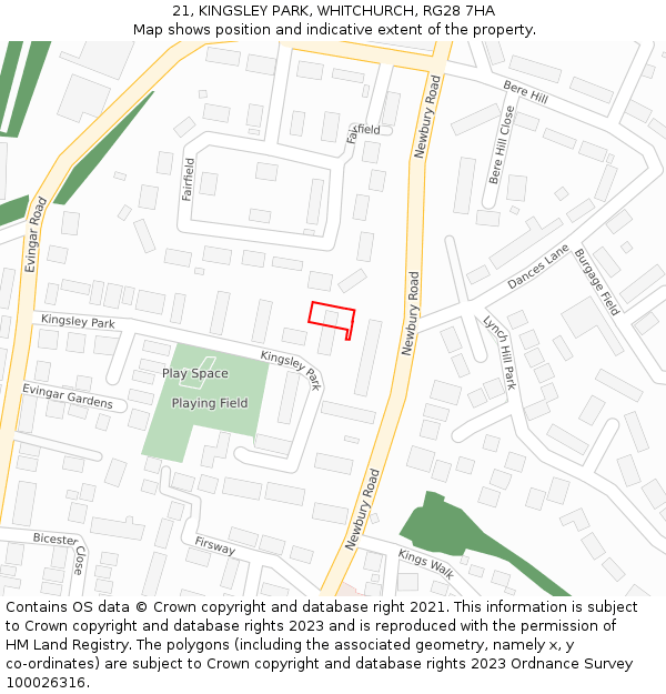 21, KINGSLEY PARK, WHITCHURCH, RG28 7HA: Location map and indicative extent of plot