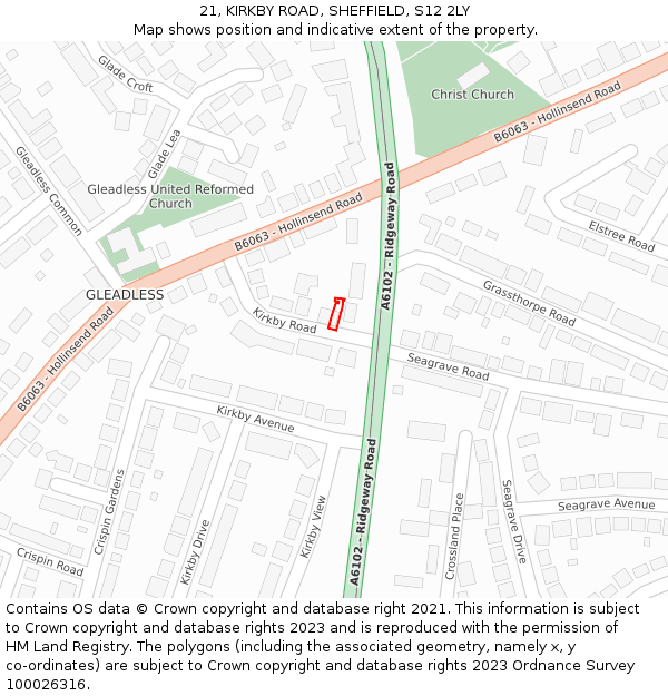 21, KIRKBY ROAD, SHEFFIELD, S12 2LY: Location map and indicative extent of plot