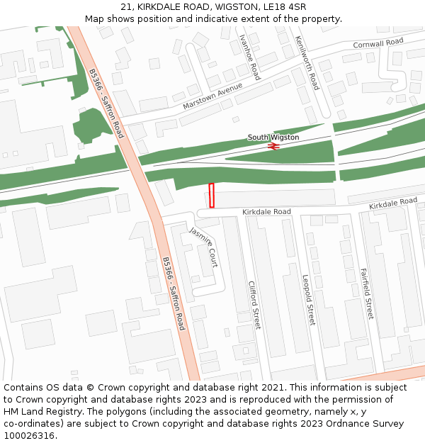 21, KIRKDALE ROAD, WIGSTON, LE18 4SR: Location map and indicative extent of plot