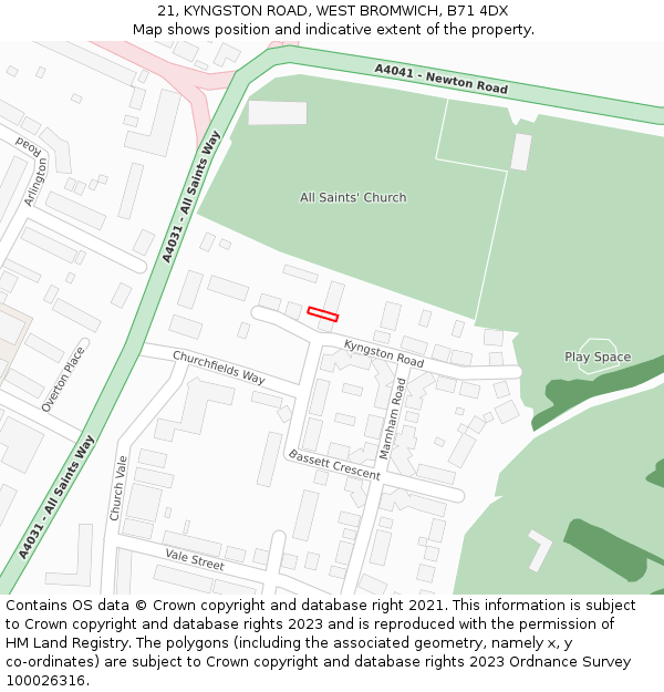 21, KYNGSTON ROAD, WEST BROMWICH, B71 4DX: Location map and indicative extent of plot