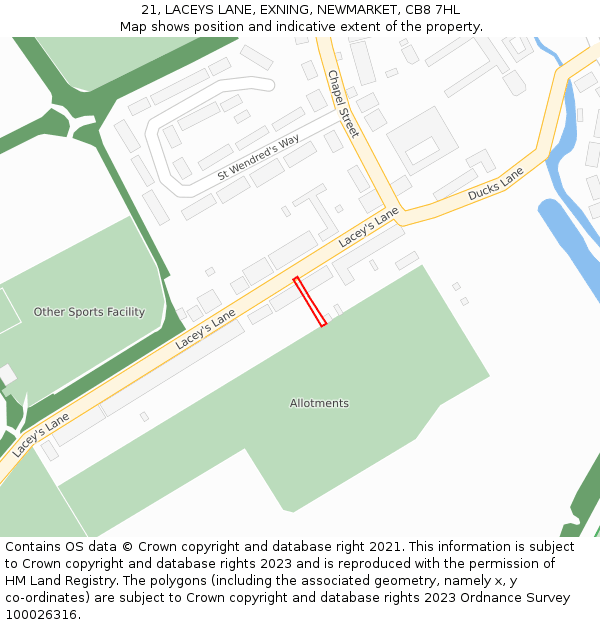 21, LACEYS LANE, EXNING, NEWMARKET, CB8 7HL: Location map and indicative extent of plot