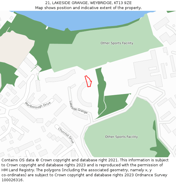 21, LAKESIDE GRANGE, WEYBRIDGE, KT13 9ZE: Location map and indicative extent of plot