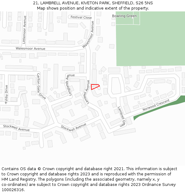 21, LAMBRELL AVENUE, KIVETON PARK, SHEFFIELD, S26 5NS: Location map and indicative extent of plot