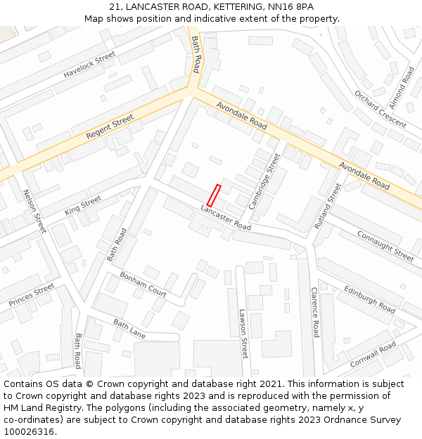 21, LANCASTER ROAD, KETTERING, NN16 8PA: Location map and indicative extent of plot