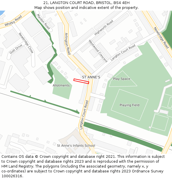 21, LANGTON COURT ROAD, BRISTOL, BS4 4EH: Location map and indicative extent of plot