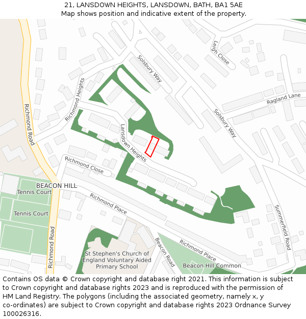 21, LANSDOWN HEIGHTS, LANSDOWN, BATH, BA1 5AE: Location map and indicative extent of plot