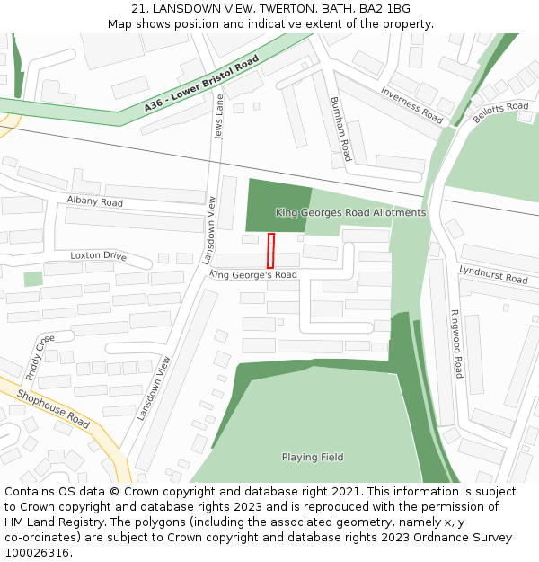 21, LANSDOWN VIEW, TWERTON, BATH, BA2 1BG: Location map and indicative extent of plot