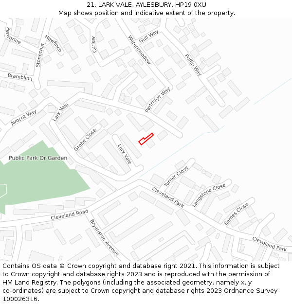 21, LARK VALE, AYLESBURY, HP19 0XU: Location map and indicative extent of plot
