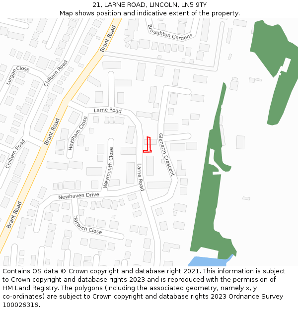 21, LARNE ROAD, LINCOLN, LN5 9TY: Location map and indicative extent of plot